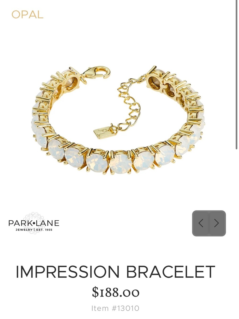 Park Lane Impression Bracelet Opal Crystal Gold Tone Tennis Bracelet